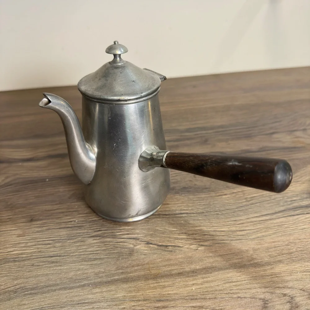 Pewter by Rice Chocolate Pot Wood Handle Bernard Rice Farmhouse Colonial 347 USA